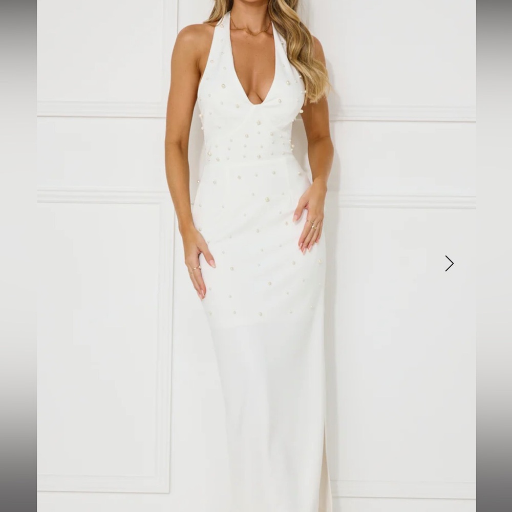 NWT Hello Molly Halter Pearl Maxi Dress White